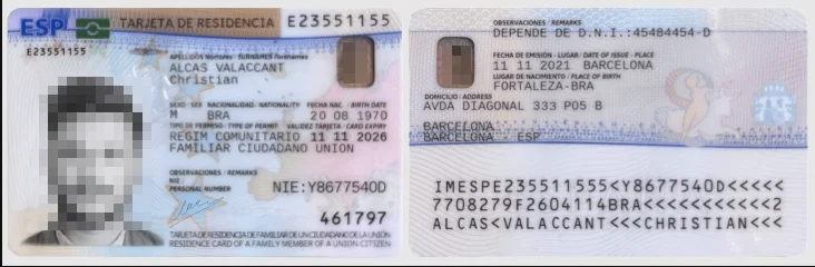 example of a eu family member card