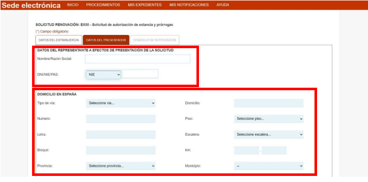 data of the application submitter 